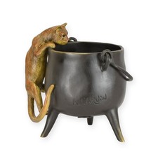 Sculpture en bronze chat et pot d'après Carvin réplique design rétro décoration