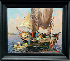 TABLEAU HSP - FERNAND VAN DEN BUSSCHE - TARTANE À SAINT TROPEZ - 73 X 63 CM