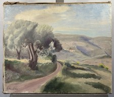 Huile sur toile signée Ecole Américaine ? paysage provençal pays Niçois ?