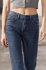 Zara Zw Collection Bootcut Taille Haute Strass Pantalon Jeans Sparkle 6 2 34