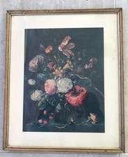 CADRE Ancien en bois doré ~TABLEAU Reproduction thème Nature Morte