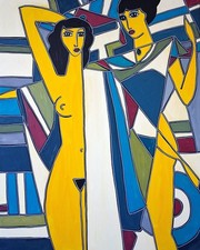 KLEYMAN Tableau Nu Côte AKOUN XXL 81x65 " Hammam Oriental " Direct Artiste