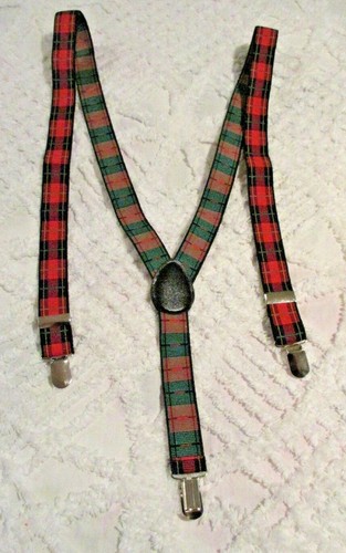 Mens suspenders red plaid - red,