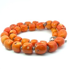 Collier Gradué En Corail Orange Naturel Amérindien En Argent Sterling 13-20Mm