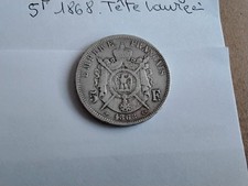 napoleon 3 argent 5f 1868 tete lauree. 25g