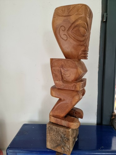 Wooden tiki statue - wooden,