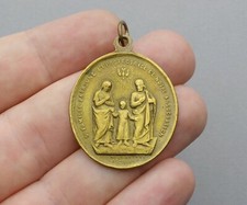 Antique Religious Pendant. Holy Family. Mary, Jesus, Joseph. Miraculous Medal.