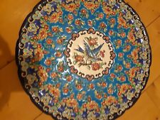 Ancien grand plat rond en émaux de LONGWY signé 33cm Décor d'oiseaux