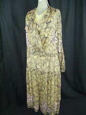 Antique 1920s Beige/Bleu Érable Feuille Mousseline Rose Verre Perlé Dress-Bust
