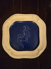 Rare plat en céramique bleu signé Cerenne Vallauris