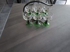 6 VERRE A VIN BLANC  type ROEMER PIED VERT ARC FRANCE   Avec Support
