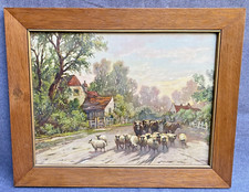 Large antique french watercolor painting framed early  1900's nature