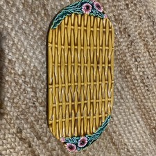 Ancien Plateau ou Plat à cake Céramique de Vallauris Jaune Fleurs Vintage  FPP