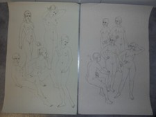 ANCIEN LOT 2 GRAND DESSIN ETUDE NU FÉMININ MASCULIN 50cm x 32cm