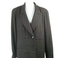 CHANEL BELLE VESTE MANCHES LONGUES UNI MARRON ENCOLURE TAILLE L