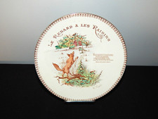 ANCIENNE ASSIETTE Porcelaine Fable de la fontaine Le Renard & Les Raisins Signée