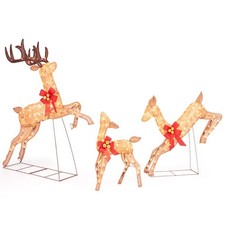 Renne de Noël Lumineux 3 Pièces Ensemble de Famille de Renne de Vacances avec 2