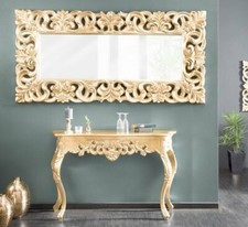 XXL Ensemble Miroir Mur + Console Mur Antique Luxueux Princier Baroque Rococo Or
