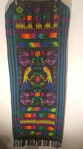 Colorful fringe tribal table - colorful,