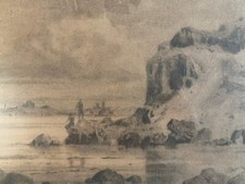 Très Beau Dessin XIXe Pierre Noire Pêche Mer Marine Pêcheur Art Auguste Martin