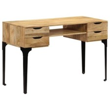 VIDAXL BUREAU EN BOIS DE MANGUIER PIEDS EN METAL NOIR  120 x 50 x 76 cm