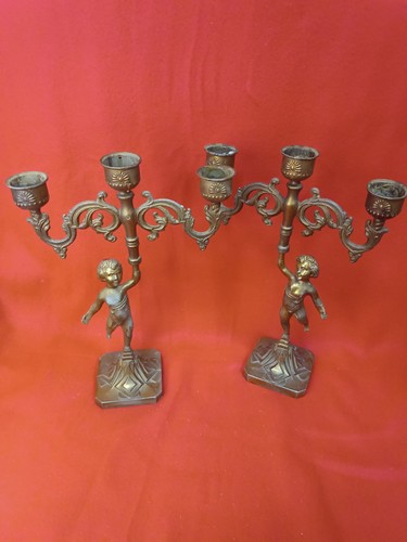 Paire bougeoirs anciens en - paire,