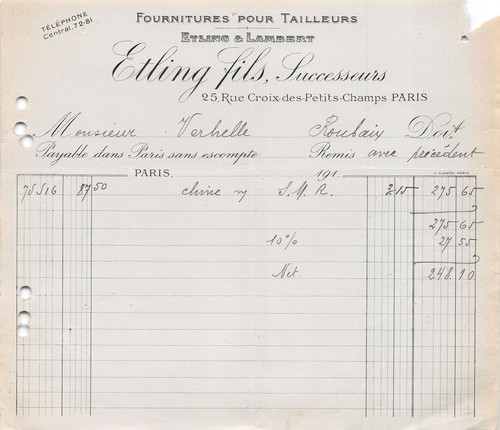 Facture 1914 boutons en - ,