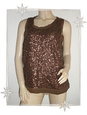 A - Magnifique Haut Débardeur Marron Paillettes Laura Clément Taille 44 Neuf 