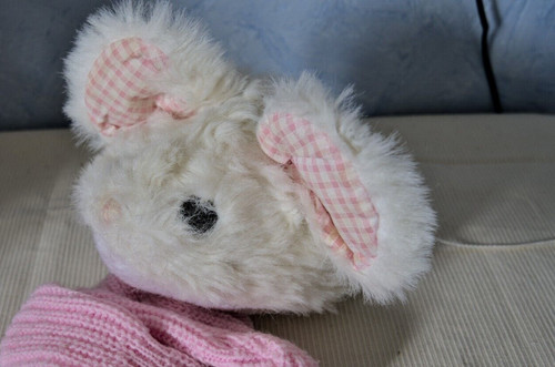 Doudou vintage souris blanche