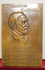 1931 rare USA Carnegie Bronze Award Charity french art Medal Hero civilization 