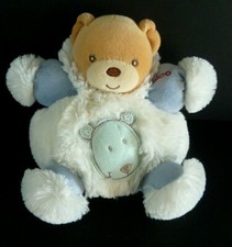 D6. DOUDOU BOULE KALOO OURS ESQUIMAU BLEU FOURRURE BLANC CAPUCHE 18cm ETAT NEUF*