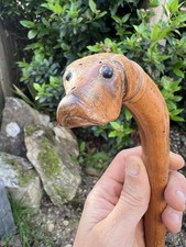 Canne & Badine XIX Eme Bois Sculpté Art Populaire Tête de Chien