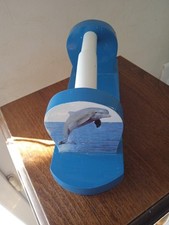 Dérouleur papier toilette dauphin de chaque côté bleu et blanc 25 cm x 8 cm H 10