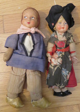 Ancienne poupée  chiffon tête composition paysan et poupée Petitcollin Alsace