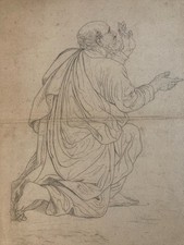 Très Beau Dessin Crayon Portrait Homme Romain Toge XIXe A Identifier Art Barbe