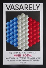 VASARELY Affiche originale 1977 Lithographie Musée Postal Paris Drapeau français