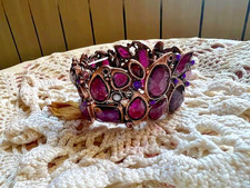 Bracelet ancien manchette cabochons verre violet bronze Vintage