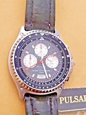 New ! Vintage Pulsar N945-6A20 Quartz Alarm Timer Chronograph Watch Men, Silver