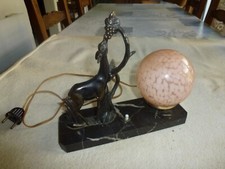 LAMPE ART DECO BRONZE MARBRE CHEVREUIL FONCTIONNE