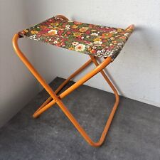 Ancien Tabouret Vintage Pliant Camping À Fleur Orange 
