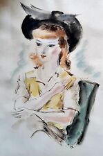Aquarelle Portrait Jeune Fille au chapeau André Dignimont 1891-1965