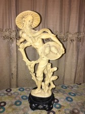 13" Vintage Asian Man With Fruit Basket marble​ Resin Figurine Made in Italy 