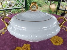 Soupière Porcelaine Limoges Lafarge & Cie Blanc Doré Bords Relief Rocaille 35cm