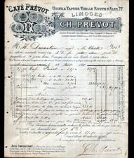 LIMOGES (87) USINE / TORREFACTION de CAFES "CAFE PREVOT" Facture en 1891