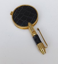 Lorgnon loupe de poche couleur dorée  cuir noir vintage magnifying glass