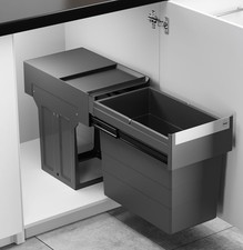 Hailo Tandem Poubelle Cuisine 1x28 Litre à Encastrer De 40cm Armoire Gris