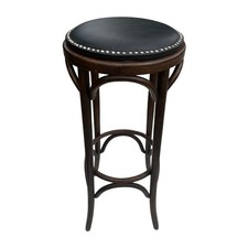 Tabouret de Bar Ancien en Bois Courbé Assise Cuir Cloutée Style Thonet Vers 1900