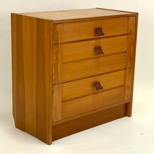 Ancien Commode 3 Tiroirs  - Pitchpin et Cuir - Vintage 70's - Style Scandinave
