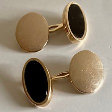 Boutons manchette argent massif dore onyx VINTAGE Gilt Sterling Silver Cufflinks