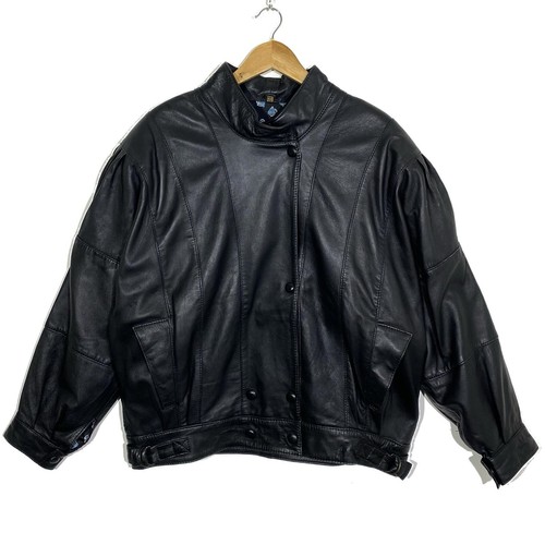Blouson cuir noir vintage - cuir,